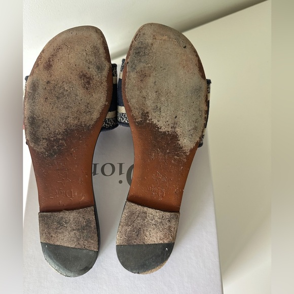 Christian Dior Dway Slides Deep Blue Embroidered Cotton Sandals Size 37.5 - Picture 5 of 8